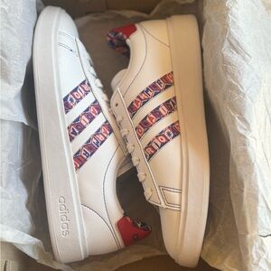 Adidas Grand Court 2.0 Women’s White Sneakers with Red and Blue Pattern